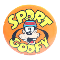 Walt Disney Production Sport Goofy Orange Button Pin Pinback Large - $26.72