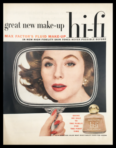 1955 Max Factor Hi-Fi Fluid Make-Up Vintage Print Ad - $14.20