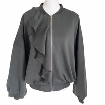 Revolve NWT $150 FEW MODA Ruffle Detail Zip Jacket Black Women’s Size Large - $57.48