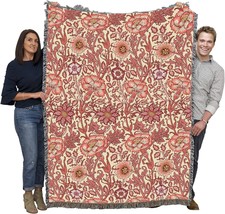 Tapestry Throw Woven From Cotton - Made In The Usa - William Morris Pink And - $77.92