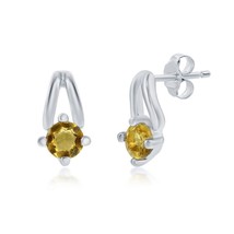 Sterling Silver Four-Prong 3mm Round Gem Earrings - Citrine - $343.60 MXN