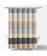 72-in. Yellow Black White Grey Floral Damask Boho Polyester Shower Curtain - $185.23 CAD
