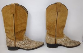 Vintage Juarez Mexico Handmade Leather Cowboy Boots Embroidered Men Size... - $97.01