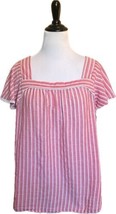 St Johns Bay Top Size XL Red White Striped Square Neck Flutter Sleeve Blouse - £15.77 GBP