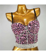 Burning Man Rave Festival Pink Rhinestones Embellished Bustier Corset To... - $48.00