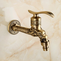 Dragon Carved Antique Brass Laundry Tub Faucet Cold Water Extened Mop Po... - £43.97 GBP