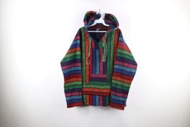 Vintage 90s Streetwear Mens Size XL Rainbow Striped Color Block Drug Rug Hoodie - £43.48 GBP