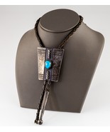 Argento Sterling Turchese Bolo Cravatta Con Intrecciato Pelle Uno Mancante - $384.70 CAD