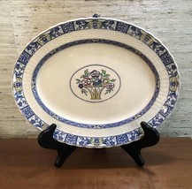 Antique Minton Ramsey Blue Porcelain Platter Server Dish Floral Basket Oval 13”W - £20.88 GBP