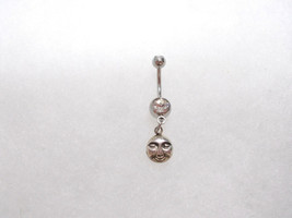 Sterling Silver Full Moon / Man In The Moon Smiling Face Charm 14g Belly Ring - £9.64 GBP