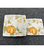 Maxcera 2 Pc Set Pumpkin Thanksgiving 1 Dinner 1 Salad Plate Ceramic Square - $36.99