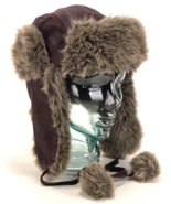 Eddie Bauer Winter Hat - Ear Flaps - Leather Outer Shell - Faux Fur Lini... - $888.60 MXN