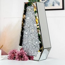 Crushed Diamond Mirrored Flower Vase Large Glass Vase Modern Crystal Decorative - £55.31 GBP