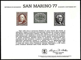 USPS PS26 Souvenir Card, San Marino 77,  2 US  & San Marino stamps 1977 - £1.48 GBP