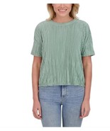 Andrew Marc Womens Top Green Plisse Short Sleeve Round Neck Boxy Fit Lig... - $38.99
