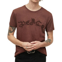 John Varvatos Men&#39;s Short Sleeve Peace Message Applique Graphic T-Shirt Oxblood - £62.43 GBP