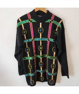 Vintage Cedars Black Embroidered Sequin Beaded Sweater Holiday Retro 80s... - $41.01 CAD