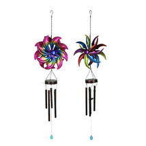 Set of 2 Metal Rainbow Spinner Hanging Wind Chimes Outdoor Décor Garden 46 Inch - £53.25 GBP