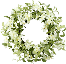 Spring Wreath 18&#39;&#39; for Front Door with Green Eucalyptus Leaves and White Cherry - £29.38 GBP