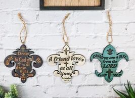 Set of 3 Bible Scriptures James Proverbs Psalm Fleur De Lis Cutout Ornam... - $328.35 MXN