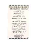 1967 George Siegert Antique Shows Advertisement MA MD PA DE NY 1968 Even... - $363.77 MXN