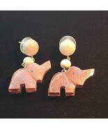 Hand Carved Natural Wood Elephant Dangle Stud Earrings Three Tone Vintag... - $185.09 MXN