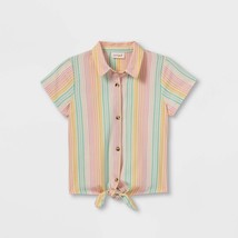 NEW Girls&#39; Button-Down Tie-Front Short Sleeve Shirt - Cat &amp; Jack™ L (10/12) PLUS - £11.54 GBP