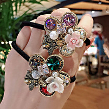 Dazzling CZ with Pearl Flower Hair Elastic - $7.50