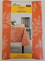 Harvest Peva Tablecloth Orange w/ White Fall Leaves 60&quot;x84&quot; Rectangle Brand New - £9.39 GBP
