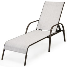 Outdoor Patio Lounge Chair Chaise Fabric Adjustable Reclining Armrest Pool Grey - £137.08 GBP