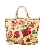 Tapestry Floral Handbag Leather Handles &amp; Shoulder Strap Made In Italy G... - $39.00
