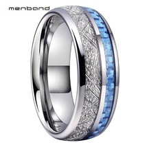 8MM Tungsten Ring Wedding Ring For Men And Women With Blue Carbon Fiber And Mete - £20.22 GBP