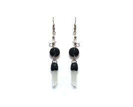 Resin Circle Round Design Natural Clear Quartz Crystal Point Dangle Earrings - W - £9.32 GBP