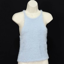 Kendall &amp; Kylie Womens Faux Fur Tank Top S Small Racerback Cropped Light Blue - £12.62 GBP