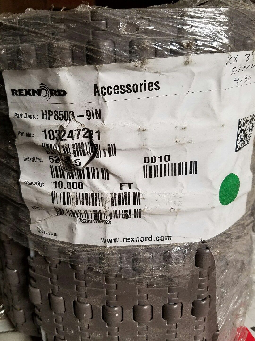 NEW REXNORD HP8503-9IN FLAT TOP CONVEYER CHAIN 10FT - $91.63
