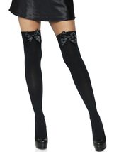 Leg Avenue Women&#39;s OS Satin Bow Accent Thigh Highs, Black/Red, One Size - £11.18 GBP