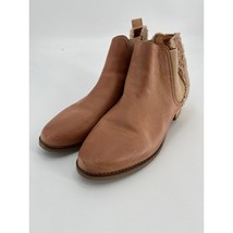 Toms Ella Ankle Boots Sz W9 Tan Leather Faux Shearling Booties Ship On - $24.50