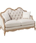 62&quot; Beige And Brown Linen Loveseat and Toss Pillows - $3,711.94 CAD