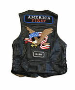 Leather Biker Vest Eagle Patch America First Flag Side Lacde Skin-Tan Si... - $67.90 CAD