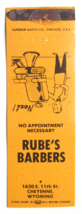 Rube&#39;s Barbers - Cheyenne, Wyoming 20 Strike Matchbook Cover Matchcover WY - £1.37 GBP