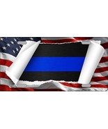 Thin Blue Line Scroll American Flag License Plate Car Tag - $17.99