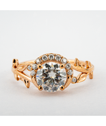 14k Round Cut Moissanite Half-Moon Leaf Ring Diamond Ring Memorial Ring - $400.00+