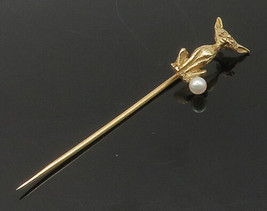 14K GOLD - Vintage Petite Pearl Sitting Sphynx Cat Shiny Lapel Pin - GOT016 - £151.47 GBP