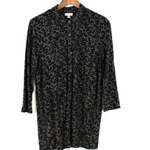 J.Jill Size L Stretchy Jersey Knit Button Front Top Shirt Black Abstract... - £17.64 GBP