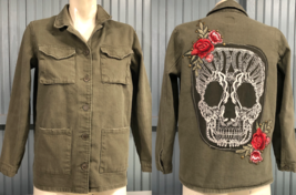 Boom Boom Jeans Day of the Dead Small Womens Shirt Jacket Green Cotton - $39.42