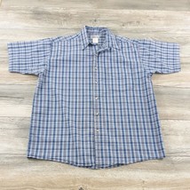Aeropostale Mens Large Short Sleeve Shirt Blue Pink Stiff Casual Dress Cotton - £14.02 GBP