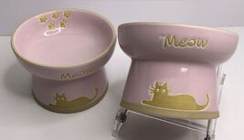 2 Spectrum Cat Bowls Ceramic Elevated &amp; Tilted Cat Food or Water Bowl Di... - $23.71