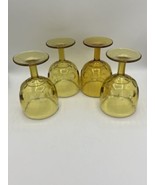 Bartlett Collins Amber Gold Glasses Thumbprint Goblets Set of 4 Vintage EUC - £17.44 GBP