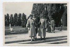 Ladies in Fancy Coats at a Cemetery Garden Black &amp; White Photo - £9.64 GBP