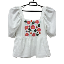 Crosby Womens XS Puff Sleeve Shirt Embroidery White  Bohemian Boho - BC - £14.82 GBP